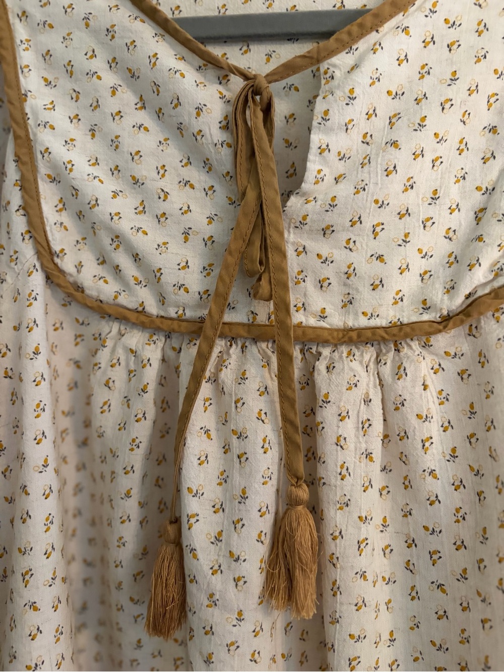 In Loom Boho Cream Floral Peasant Blouse with Mustard Trim - Picture 3 of 11